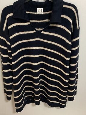 TSE Cashmere Blend Relaxed Long Sleeve V-neck Collared Tunic Sweater, XL